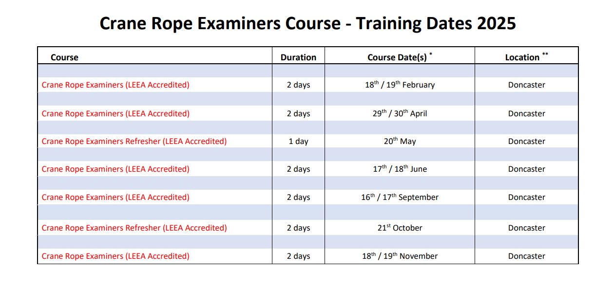 Crane Rope Examiners Course Dates - 2025