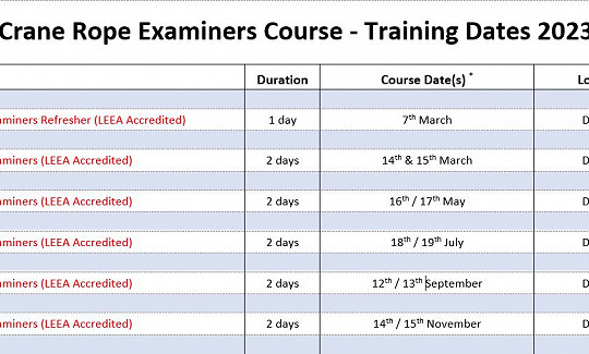 Crane Rope Examiners Course Dates - 2023